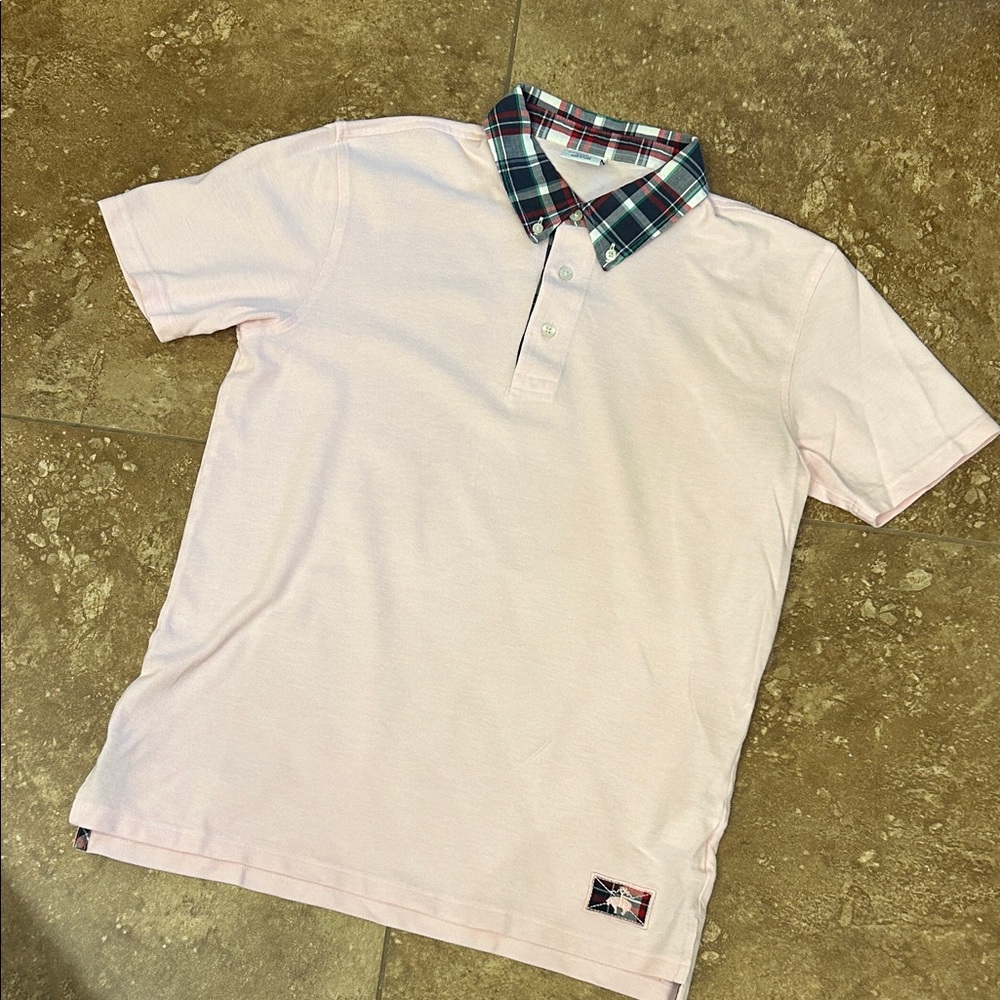 Brooks Brothers Light Pink Polo with Plaid Collar